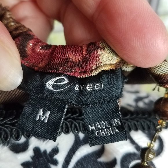 💖💖2 FOR $20💖💖 E BY ECI SLEEVELESS BEADED BURGUNDY & SAGE TOP (M) - Picture 9 of 9